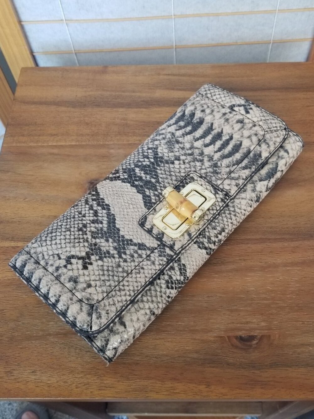 Banana Republic Snake Print Clutch Bag Slim Reptile Embossed Vegan Leather 11"